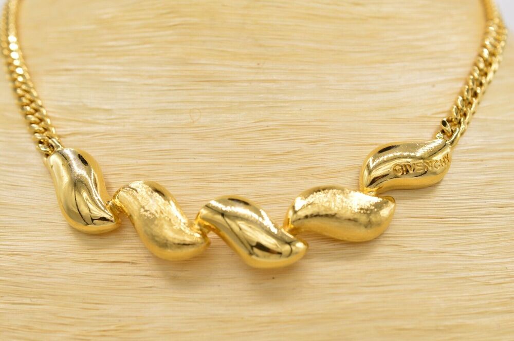 Givenchy Vintage Statement Logo Collar Necklace Gold Chunky Signed 1980s BinG